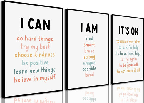 PPJ 3Pcs Affirmations For Kids Wall Art Nursery Wall Decor Daily Inspirational Quotes