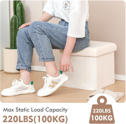 12.6"x12.6"x12.6" B FSOBEIIALEO Small Storage Ottoman Cube Sherpa Ottomans Foot Rest, Foldable Boucle Ottoman, Faux