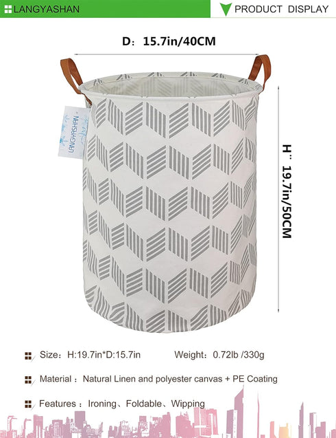 LANGYASHAN Collapsible Laundry Basket, Canvas Fabric Organizer for Storage, Toy Bins, Gift Baskets, Bedroom Clothes,