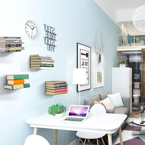 4-Pack Fentec Invisible Floating Bookshelf, Wall Mounted Floating Bookshelves Heavy-Duty Book Organizers Hidden Book