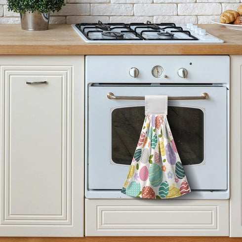 Kwlegh Set 2 Easter Hanging Dish Towels Easter Colorful Egg Kitchen Towels with Hanging Loop Spring Holiday Hand Towel