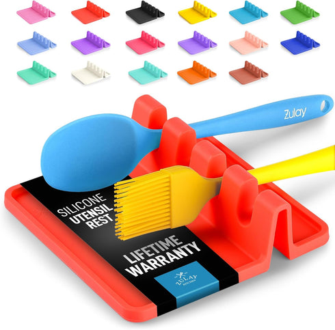 Zulay Kitchen Silicone Utensil Rest with Drip Pad - BPA-Free Heat-Resistant Spoon Holder for Kitchen