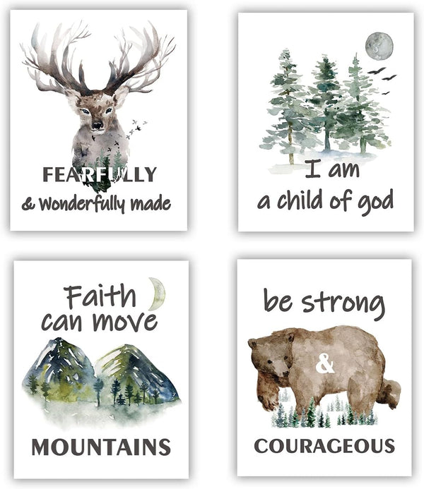 LOEDVESTR Forest Animals Bible Verse Poster Inspirational Quote Poster Watercolor Wall Art for