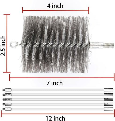 Ctsyuqoo 50-inch 4 2.5'' Long Tent Wood Burning Stove Pipe Cleaning Brush with Stainless Steel Bristles, and Chimney