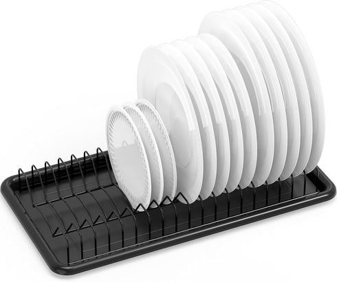 Simple Houseware Black Plate Drying Rack with Drainboard