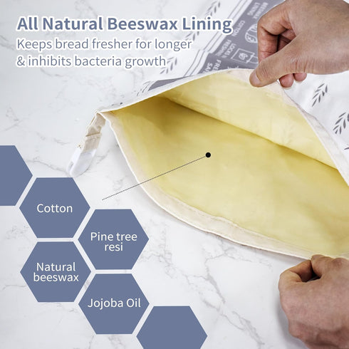 2 Pack Reusable Beeswax Bread Bags for Sourdough & Homemade Bread, Cotton Waxed Bags Keeps Fresh Longer XL Food Storage