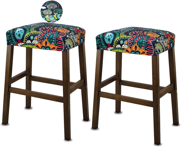 NeColorLife Stool Covers Rectangle Printed,Stretch Waterproof Saddle Seat Covers for Counter Height