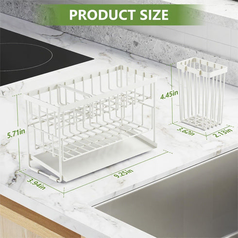 2-Tier Countertop Cisily White Kitchen Sink Caddy Organzier Rack with Flexible Dish Brush Holder, Sponge Holder