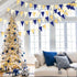 30Ft Navy Blue Gold and Beige Party Decorations, Royal Blue Gold Triangle Flag Pennant Banner for Events