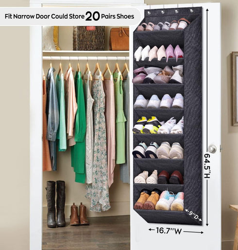 SLEEPING LAMB Over The Door Shoe Organizer for Closet with Large Deep Pockets, Narrow Shoe Rack for Door Hanging Boots Storage, Black by SLEEPING LAMB