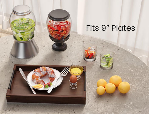 Handles,15x10in Fibogollo Walnut Wood Serving Tray with Metal Ottoman Decorative Trays Platter for Coffee Table,Living