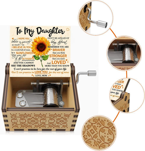 Sunflower Wooden Engraved Colorful Music Box, You are My Sunshine, Laser Wood Musical Box Gifts for Mom to Daughter
