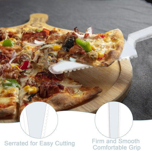 TINSKY 50Pcs Clear Plastic Disposable Cake Cutter, 9.1 Inch Pie Server, Cake Spatula, Pizza Cutter