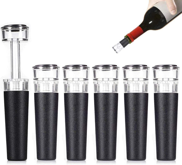 6 Pack Vacuum Wine Stopper, Reusable Silicone Caps, Air Remover Corks, Leakproof
