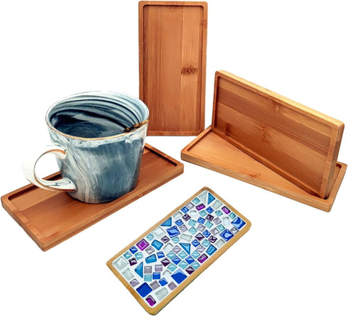 4PCS Mosaic Bamboo Coasters - Blank Base Trays for Crafts, Drinking Cup Coaster, DIY Mosaic Supplies