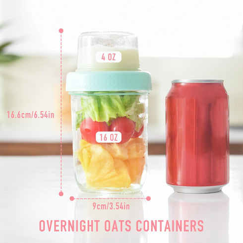 4oz 16 oz 6Pack, Glass Overnight Oats Containers with Lids Yogurt Parfait Cups with Dry and Wet Separation, Breakfast