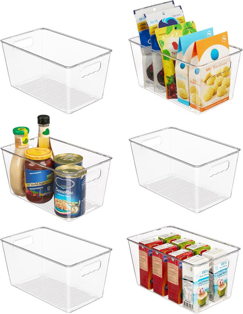 Vtopmart Clear Plastic Storage Bins, 6 PCS Pantry Organizer Bins with Handle for Kitchen, Refrigerator, Freezer