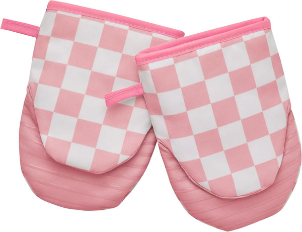 Ohocut Pink Checkered Mini Oven Mitts Heat Resistant, Vintage Retro Checkerboard Mini