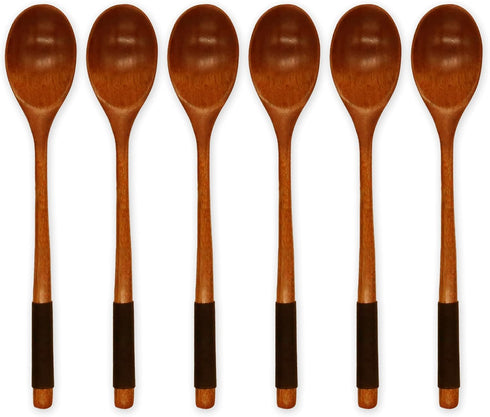 Muulaii 6 Pieces Wooden Spoons, 9 Inch Long Handle Soup Spoons, Japanese Style Kitchen Utensil for Korean Food Cooking