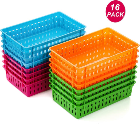 DEAYOU 16 Pack Classroom Storage Baskets - Colorful Plastic Organizer Bins for Home School Office
