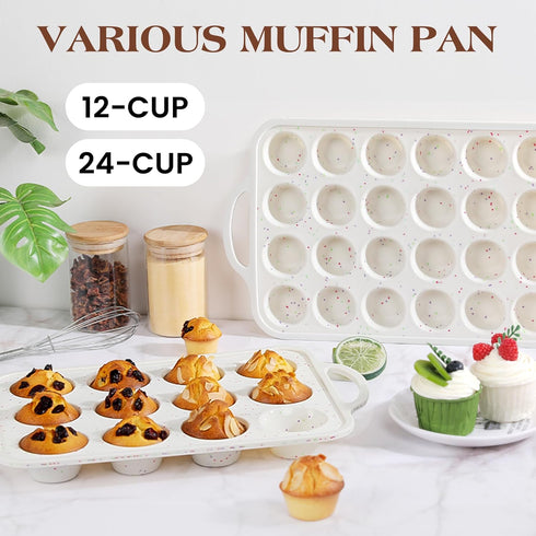 Silicone Muffin Pans for Baking, 24 Cups Nonstick Cupcake Pan with Metal Reinforced Frame, BPA Free (1 Pc, Cream)