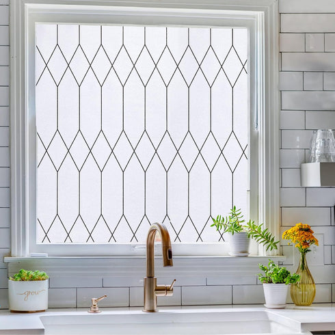 Windimiley Window Privacy Film, Moroccan Lattice Frosted Glass Clings, UV Sun Blocking, 17.5X78.7in, White