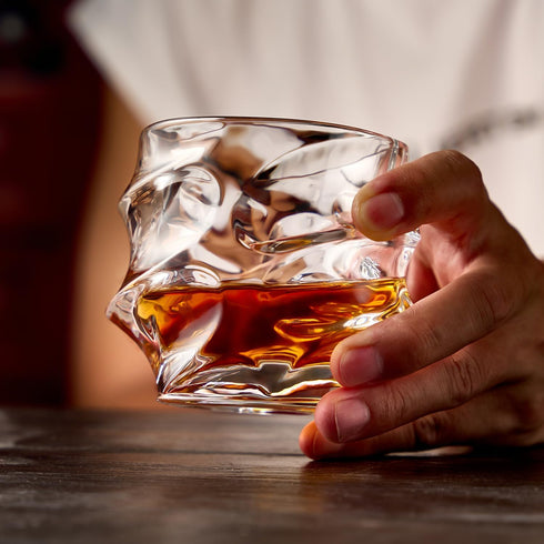 12 oz Hand Blown Crystal Whiskey Glasses Set of 4, Unique Cognac Glass, Heavy Thick Bottom Bar Glass for Gifts