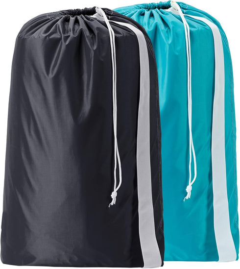 HOMEST 2 Pack XL Nylon Laundry Bag with Strap, Large Organizer for Up to 4 Loads of Laundry, Black and Sky Blue