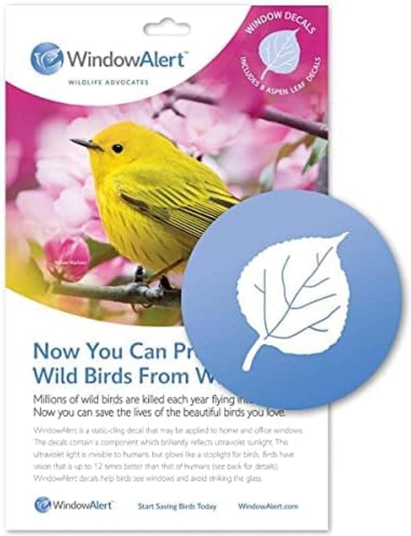 WindowAlert Aspen Leaf Anti-Collision Decal - UV-Reflective Window Decal to Protect Birds from Glass Collisions
