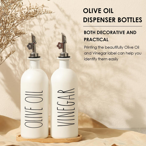 16oz Set, Set 2 (16oz-P-White) HOMCDALY Olive Oil Dispenser Bottles for Kitchen, White Oil and Vinegar Dispenser Two