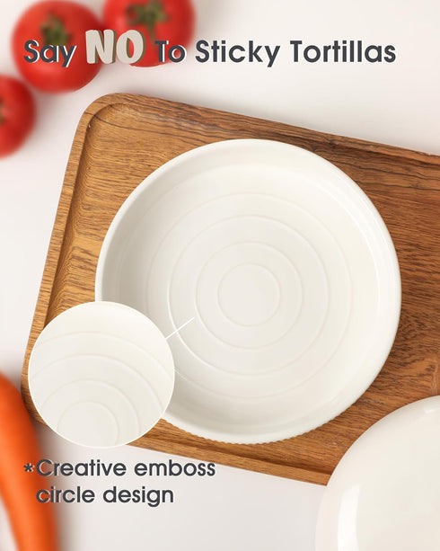 8.8 Inch FE Ceramic Tortilla Warmer,Lace Emboss Tortilla Holder with Lid for Taco Tuesday, Mexican Night and Party,Taco