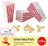Plastic Popcorn Containers, Red & White Striped Retro Style Reusable Popcorn Boxes for Movie Night, 4”x8” (4 Pack)