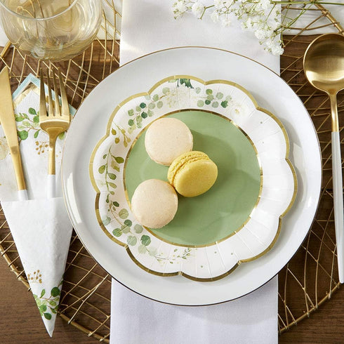 Kate Aspen Sage Green Party Decorations, Eucalyptus Floral Print 7 in. Decorative Paper Plates, Set of 16 for Showers