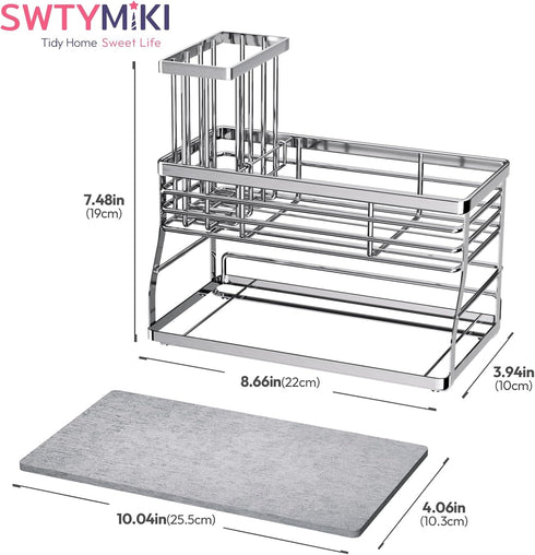 2 Countertop, SWTYMIKI Kitchen Sink Caddy Organizer, Tier Sponge Holder for Kitchen Sink with Instant Drying Stone