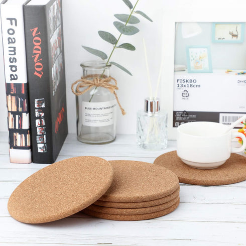Boao 6 Pcs 6 Inch Round Absorbent Cork Coasters, Wooden Cork Plant Coasters for Home, Drinks Coffee Table Dining