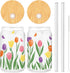 Whaline 2 Pack Spring Iced Coffee Cup, Colorful Tulip Flower Glasses with Lid, Straw, Cleaning Brush for Home Gifts