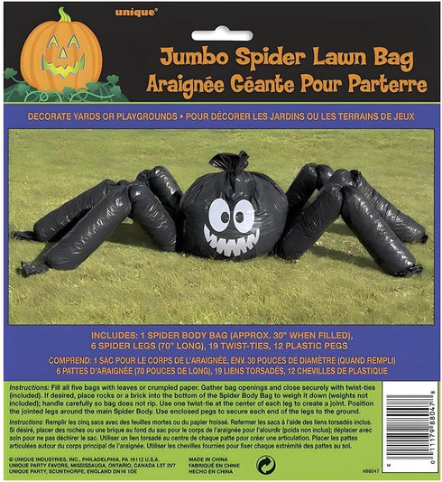 Spooktacular Spider Lawn Bag Decor (Pack of 32) - 30" x 70" - Giant Black & White Bag for Halloween