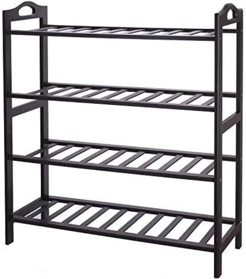 O-NINE Bamboo Shoe Rack, 4-tier Shoe Shelf with Handle, Open Storage Shelf Organizer,