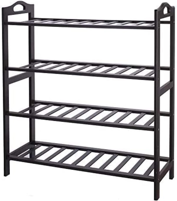O-NINE Bamboo Shoe Rack, 4-tier Shoe Shelf with Handle, Open Storage Shelf Organizer,