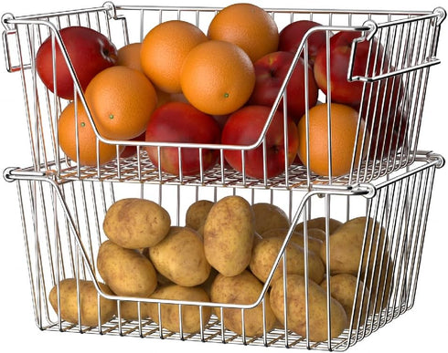 Slideep Large Stackable Storage Baskets - Sturdy Metal Wire Pantry Organizer for Home, Bathroom, Kitchen