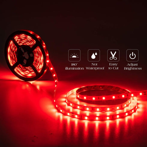 20ft 12V 360 LED Red Strip Light - Flexible Cuttable Non-Waterproof for Indoor Party Decoration