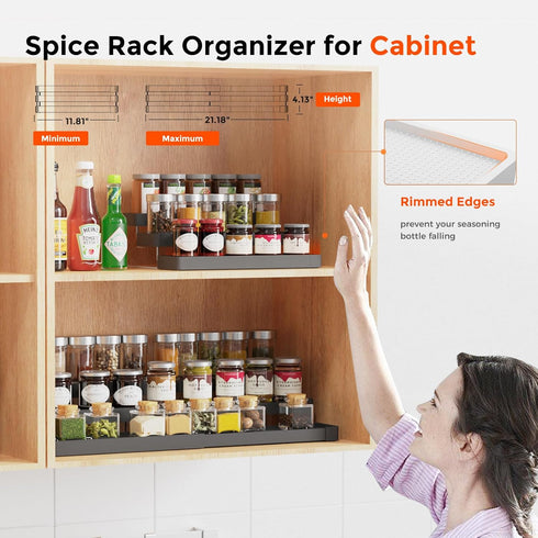 Expandable 3 Tier Spice Rack Organizer for Cabinet, Adjustable Cabinet Spice Organizer for Easy Visibility