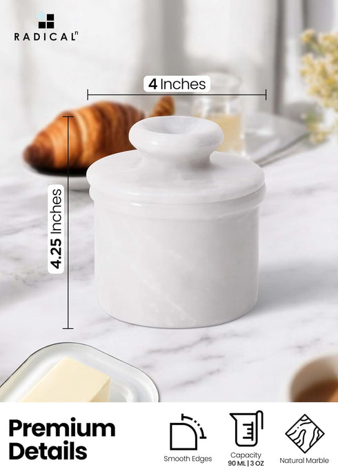 4.25'' Inches Counter Counter Radicaln Marble Butter Keeper White Handmade French Butter Holder For Kitchen Decor Ideal