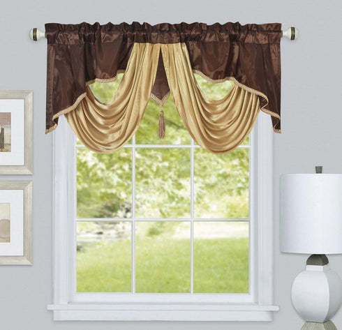 GOHD Golden Ocean Home Decor Valarie Fancy Window Valance - 54 x 18 inches Taffeta Fabric with Satin Swag