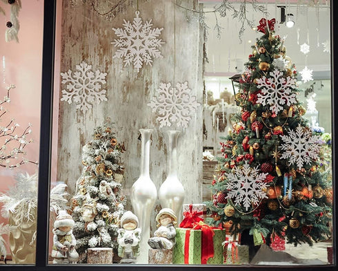 6pcs Large White Snowflakes Ornaments, 12 Big Plastic Glitter Snowflake for Winter Indoor Outdoor Christmas Decorations
