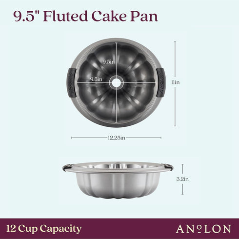 Anolon Advanced Nonstick Fluted Mold Baking Pan, 9.5 Inch, Carbon Steel, Gray