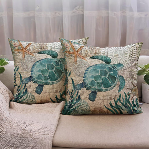 7COLORROOM 2pack Sea Turtle Pillow Cases, Ocean Theme Decorative Throw Pillow Covers 18 18