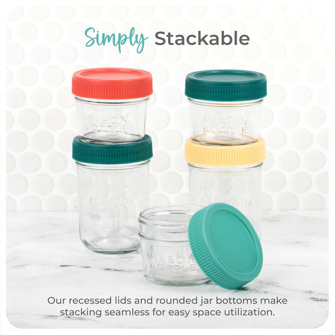 Mason Bottle Breast Milk Storage Glass (4oz & 8oz, 8-Pack) - Reusable Airtight Stackable Baby Food Jars with Lids