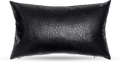 Black Ostrich Skin Faux Leather Pillow Cover, Decorative Modern Throw Cushion Case 12x20 Inches