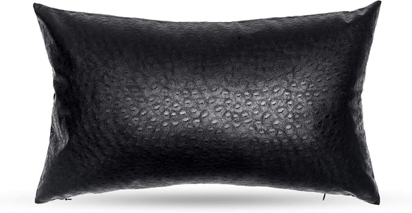 Black Ostrich Skin Faux Leather Pillow Cover, Decorative Modern Throw Cushion Case 12x20 Inches